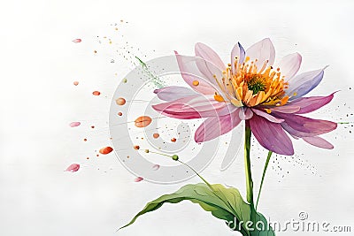 line of watercolor pink lotus flower on the isolated background, ai art Stock Photo