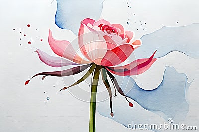 line of watercolor pink lotus flower on the isolated background, ai art Stock Photo
