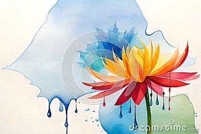 line of watercolor red and orange flower on the isolated background, ai art Stock Photo