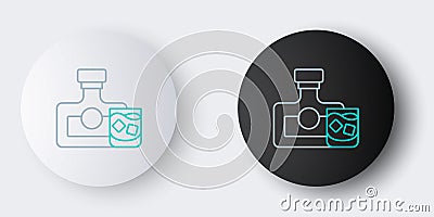 Line Whiskey bottle and glass icon isolated on grey background. Colorful outline concept. Vector Stock Photo