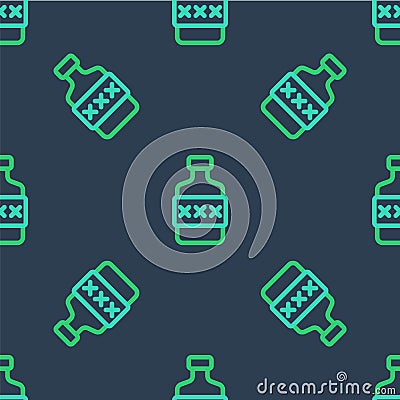 Line Whiskey bottle icon isolated seamless pattern on blue background. Vector Stock Photo