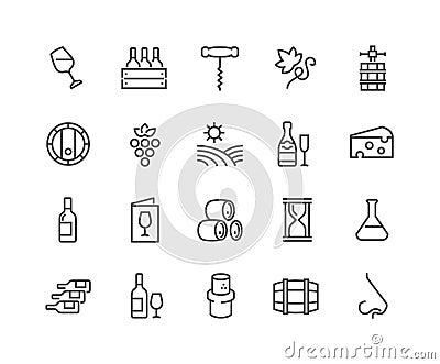 Line Wine Icons Vector Illustration