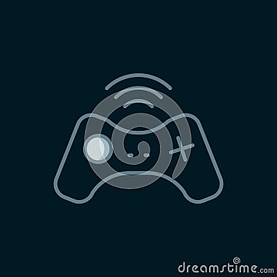 Line Wireless gamepad icon isolated on black background. Game controller. Flat filled outline style with shadow. Vector Stock Photo