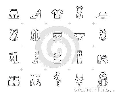 Line woman clothing icons Vector Illustration