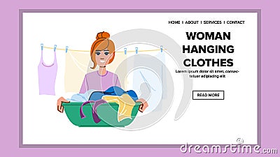 line woman hanging clothes vector Vector Illustration
