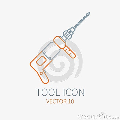 Line working color electric drill for construction, building and home repair icon. Vector illustration. Element for Vector Illustration