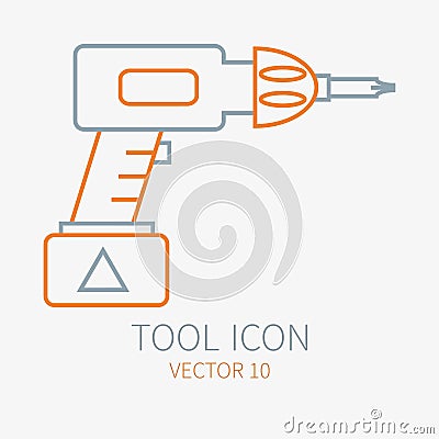 Line working color electric screwdriver construction, building and home repair icon. Vector illustration. Element for Vector Illustration