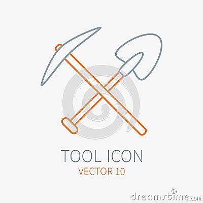 Line working color pickaxe with shovel construction, building and home repair icon. Vector illustration. Element for Vector Illustration