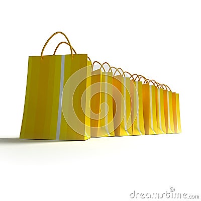 Line of yellow stripped shopping bags Stock Photo