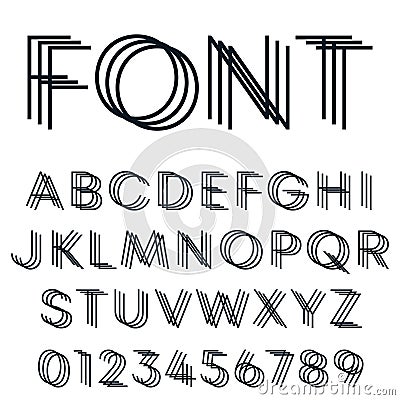 Linear alphabet font. Letters and numbers line design Vector Illustration