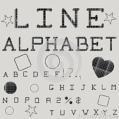 Linear alphabet. Printed font. Geometric pattern. Vector Illustration