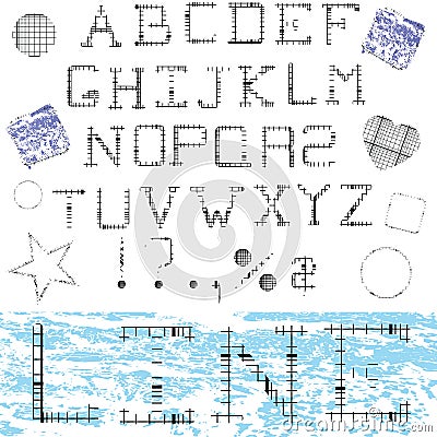 Linear alphabet. Printed font. Geometric pattern. Signs spelling Vector Illustration