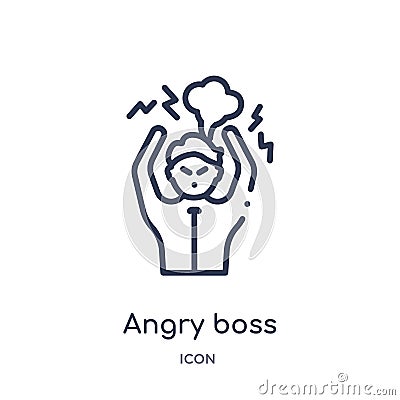 Linear angry boss icon from Business outline collection. Thin line angry boss icon isolated on white background. angry boss trendy Vector Illustration