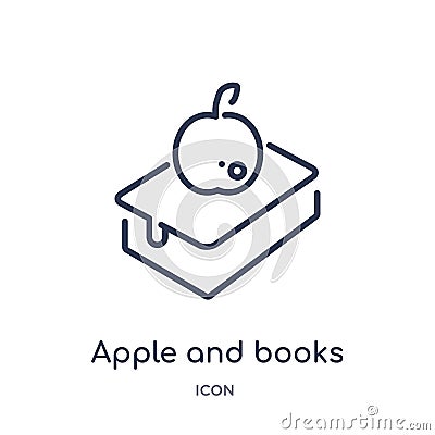 Linear apple and books icon from Ecology outline collection. Thin line apple and books vector isolated on white background. apple Vector Illustration