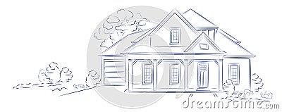 Vector linear architectural project modern detached house Vector Illustration