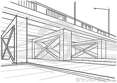 Linear architectural sketch overhead road Vector Illustration