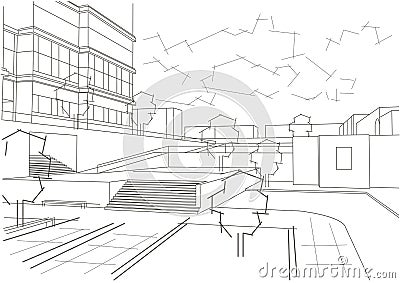 Linear architectural sketch residential quarter Vector Illustration