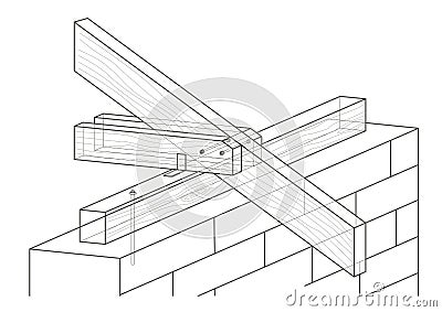 Linear architectural sketch roof construction Vector Illustration