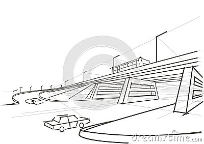Linear architectural sketch viaduct Vector Illustration