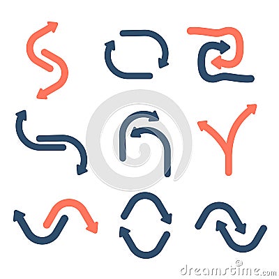 Linear arrow icons set. Line with editable stroke. Undo redo, shuffle, forward, back, reset, minimize, maximize, fullscreens, Stock Photo