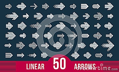 Linear arrow logos vector set, collection of arrows symbols for use as icons or logo creation. Vector Illustration
