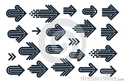 Linear arrow logos vector set, collection of arrows symbols for use as icons or logo creation. Vector Illustration