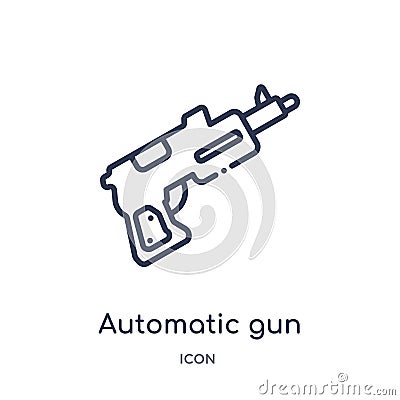 Linear automatic gun icon from Army and war outline collection. Thin line automatic gun vector isolated on white background. Vector Illustration