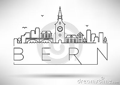 Linear Bern City Silhouette with Typographic Design Vector Illustration