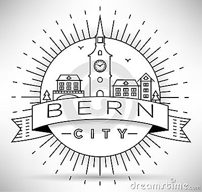 Linear Bern City Silhouette with Typographic Design Vector Illustration