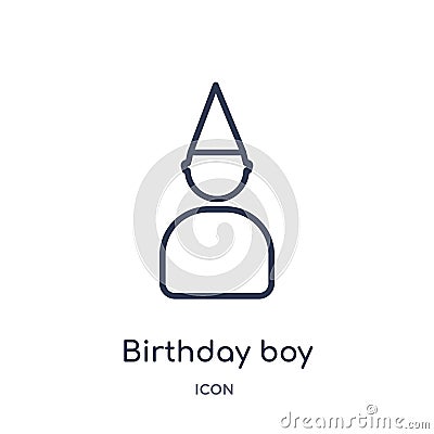 Linear birthday boy icon from Birthday party outline collection. Thin line birthday boy vector isolated on white background. Vector Illustration