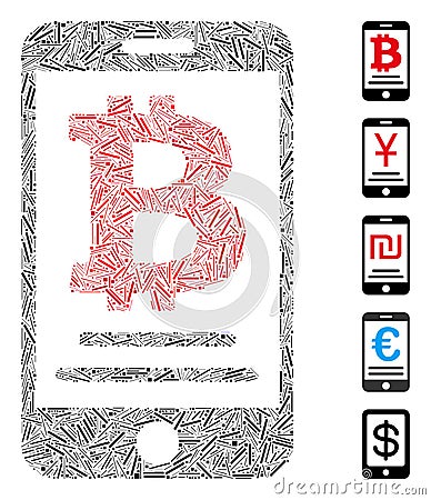 Linear Bitcoin Mobile Payment Icon Vector Mosaic Stock Photo