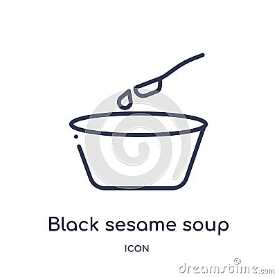 Linear black sesame soup icon from Food and restaurant outline collection. Thin line black sesame soup icon isolated on white Vector Illustration