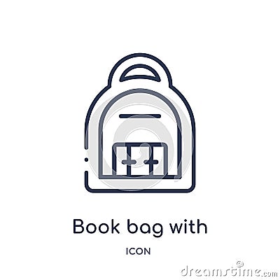 Linear book bag with pockets icon from Airport terminal outline collection. Thin line book bag with pockets vector isolated on Vector Illustration