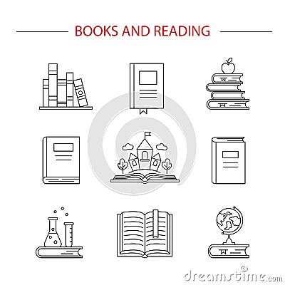 Linear book icons. Vector Illustration