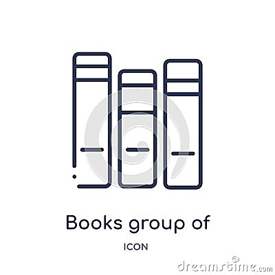 Linear books group of three from side view icon from Education outline collection. Thin line books group of three from side view Vector Illustration