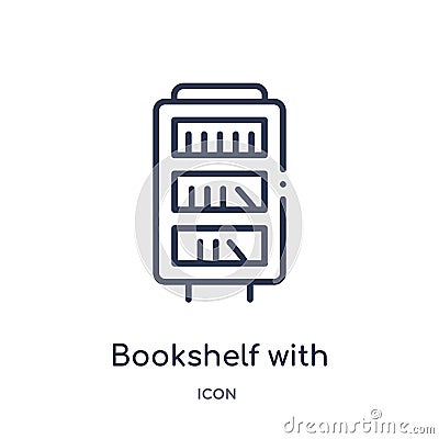 Linear bookshelf with books icon from Education outline collection. Thin line bookshelf with books vector isolated on white Vector Illustration