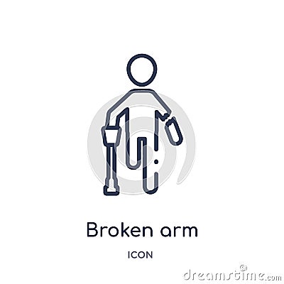 Linear broken arm icon from Humans outline collection. Thin line broken arm icon isolated on white background. broken arm trendy Vector Illustration