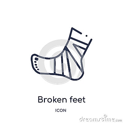 Linear broken feet with bandage icon from Medical outline collection. Thin line broken feet with bandage icon isolated on white Vector Illustration