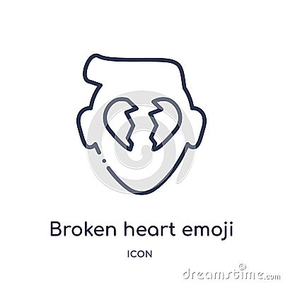 Linear broken heart emoji icon from Emoji outline collection. Thin line broken heart emoji vector isolated on white background. Vector Illustration