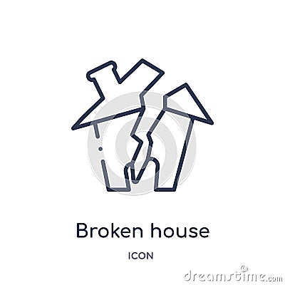 Linear broken house icon from Meteorology outline collection. Thin line broken house icon isolated on white background. broken Vector Illustration