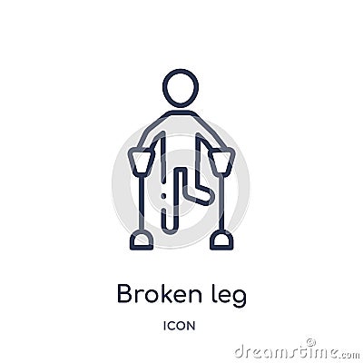 Linear broken leg icon from Humans outline collection. Thin line broken leg icon isolated on white background. broken leg trendy Vector Illustration