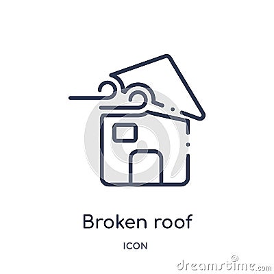 Linear broken roof icon from Meteorology outline collection. Thin line broken roof icon isolated on white background. broken roof Vector Illustration