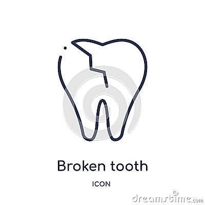 Linear broken tooth icon from Dentist outline collection. Thin line broken tooth icon isolated on white background. broken tooth Vector Illustration