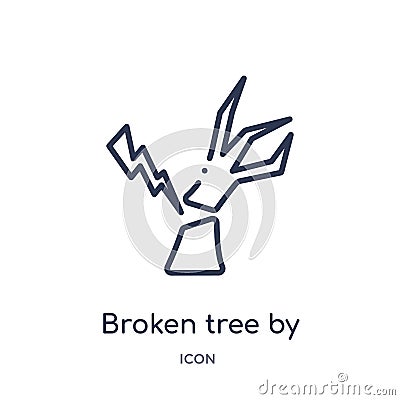 Linear broken tree by thunder icon from Meteorology outline collection. Thin line broken tree by thunder icon isolated on white Vector Illustration
