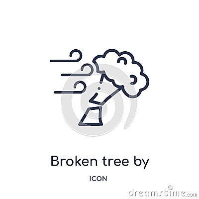 Linear broken tree by wind icon from Meteorology outline collection. Thin line broken tree by wind icon isolated on white Vector Illustration
