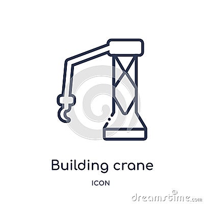 Linear building crane icon from General outline collection. Thin line building crane icon isolated on white background. building Vector Illustration