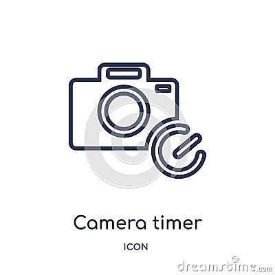 Linear camera timer icon from Electronic stuff fill outline collection. Thin line camera timer vector isolated on white background Vector Illustration