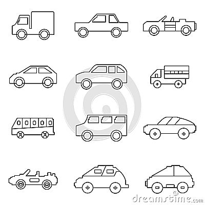 Linear car icons set. Universal car icon to use in web and mobile UI, car basic UI elements set Stock Photo