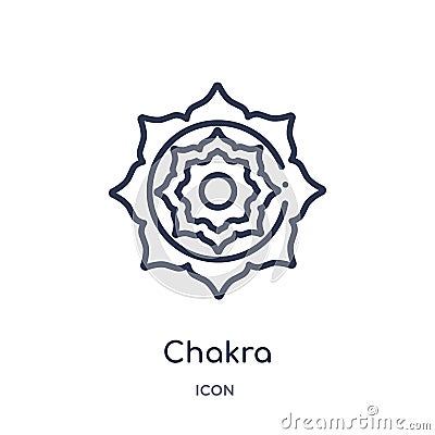 Linear chakra icon from India and holi outline collection. Thin line chakra icon isolated on white background. chakra trendy Vector Illustration