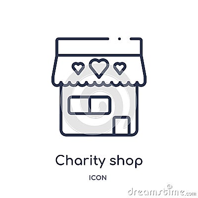 Linear charity shop icon from Charity outline collection. Thin line charity shop vector isolated on white background. charity shop Vector Illustration